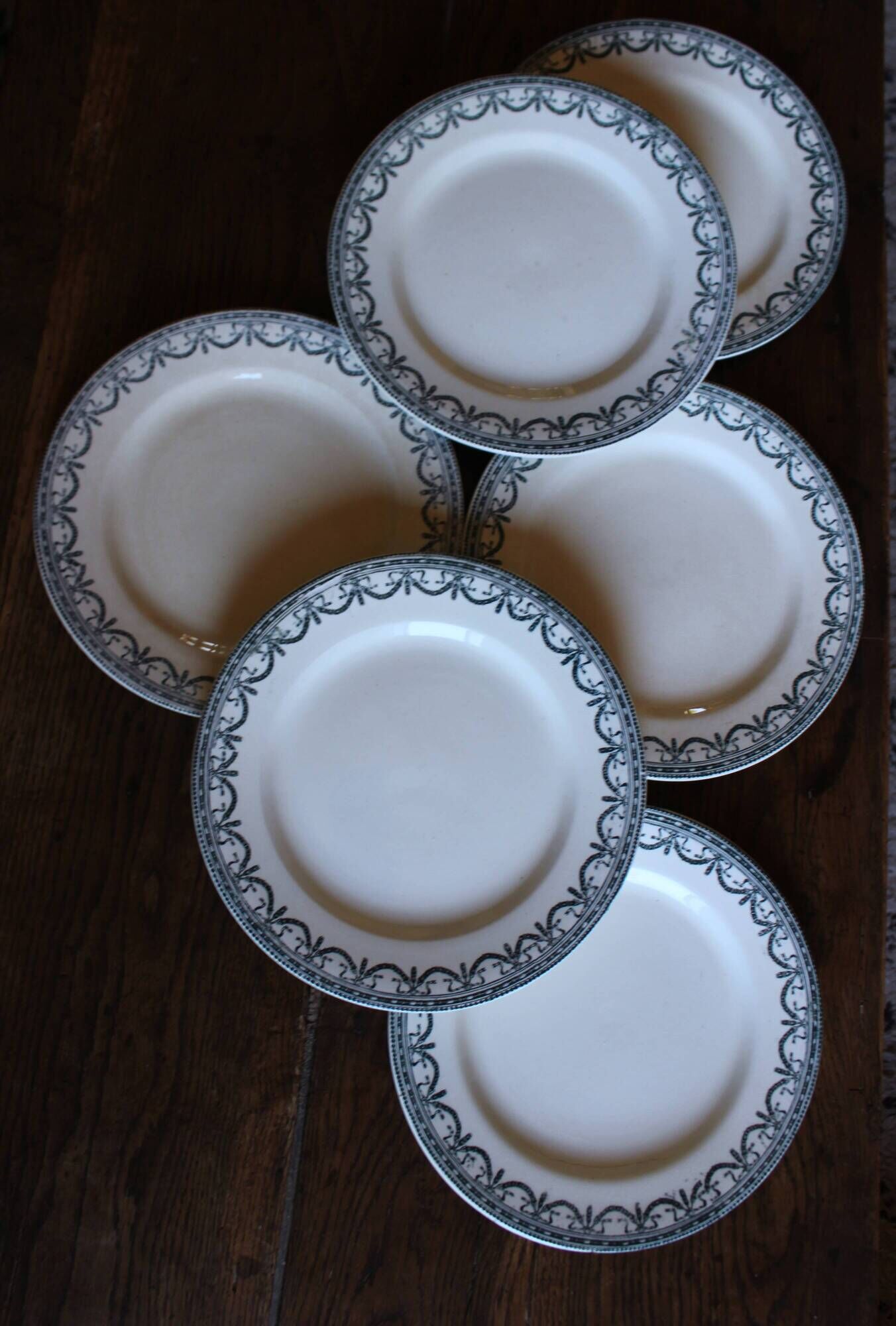 A set of 6 flat plates Terre de Fer Guirlandes Louis XVI Salins