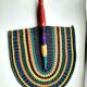 Bolga African fan, woven purple orange yellow green black