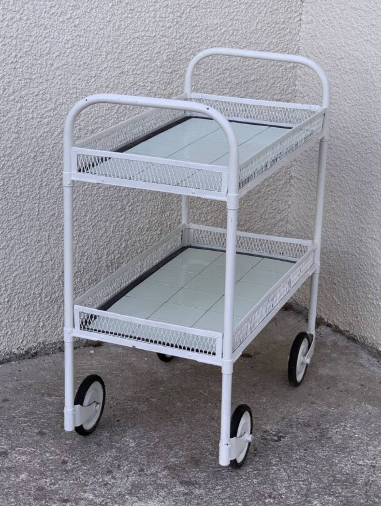 Vintage metal dessert trolley, openwork, 1950s.