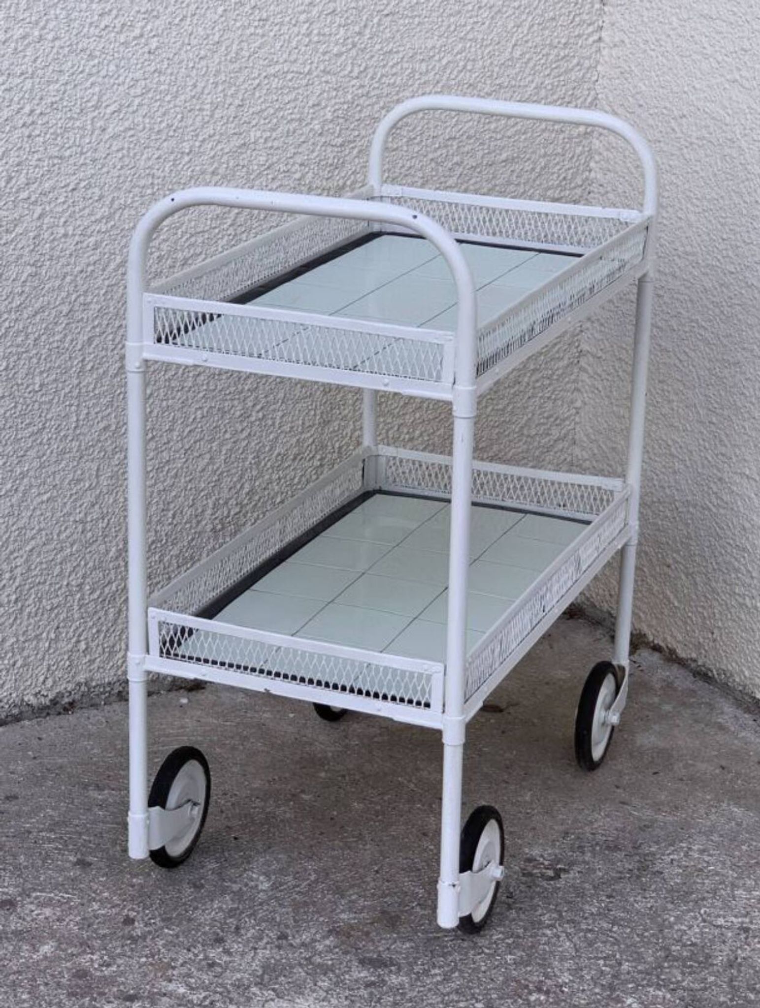 Vintage metal dessert trolley, openwork, 1950s.