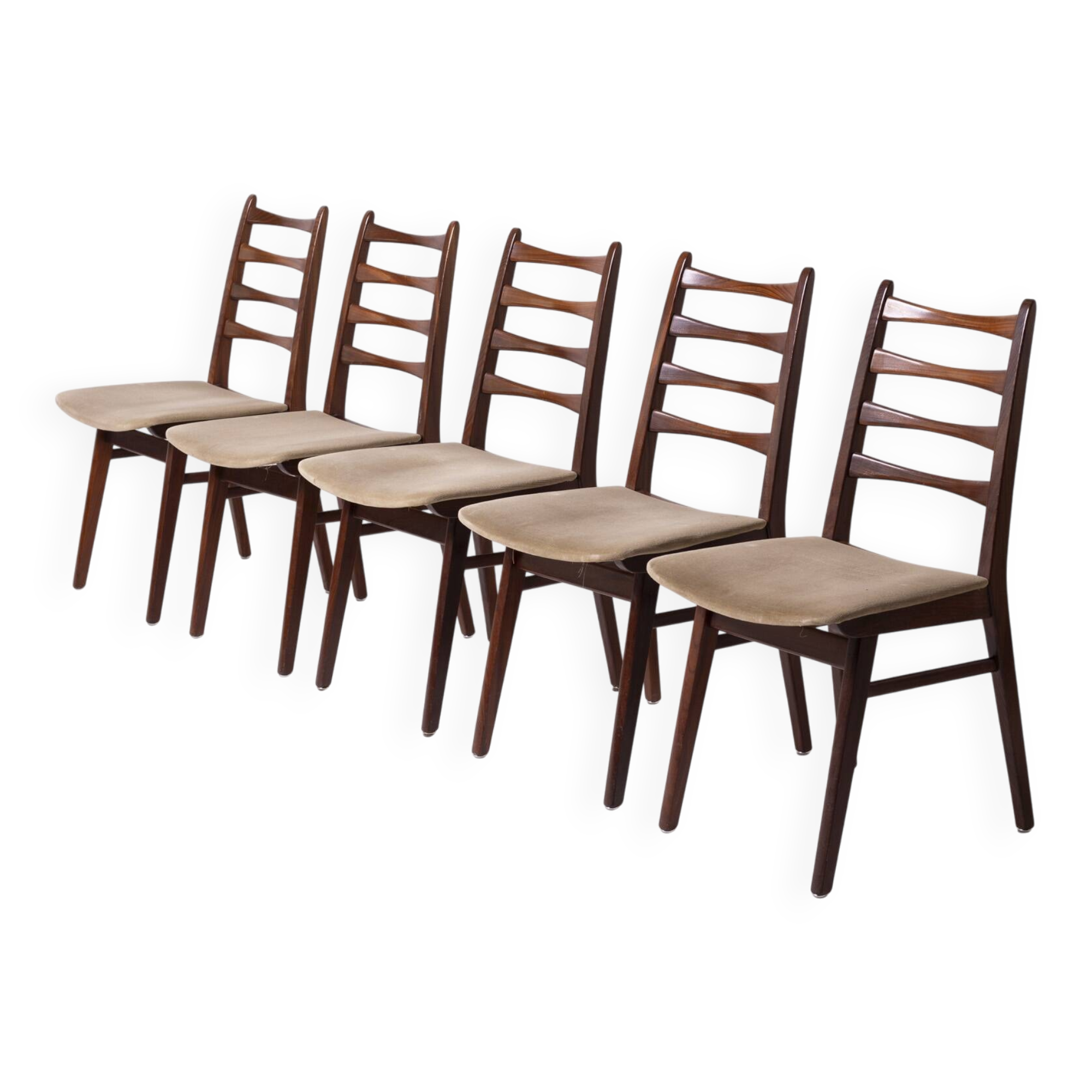 Set of 5 midcentury afromosia teak danish dining chairs, Denmark, 1960s