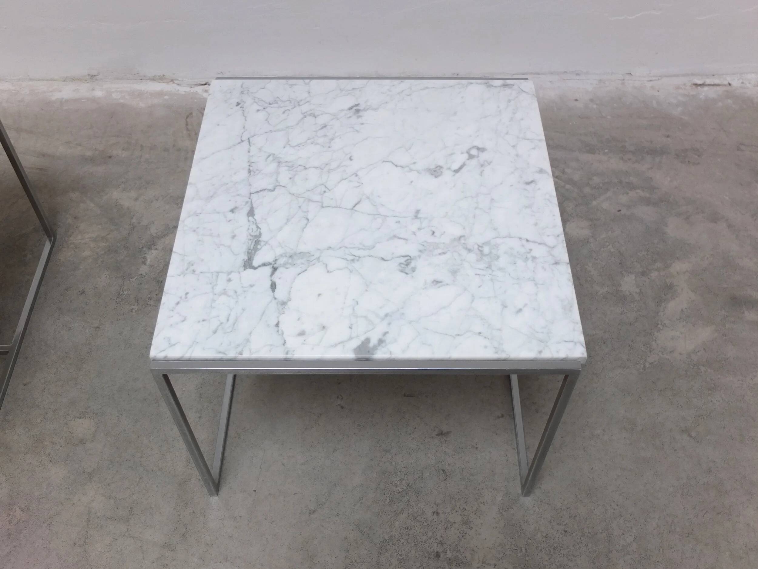 Pair of Carrara marble & chrome coffee or side tables, 1970s