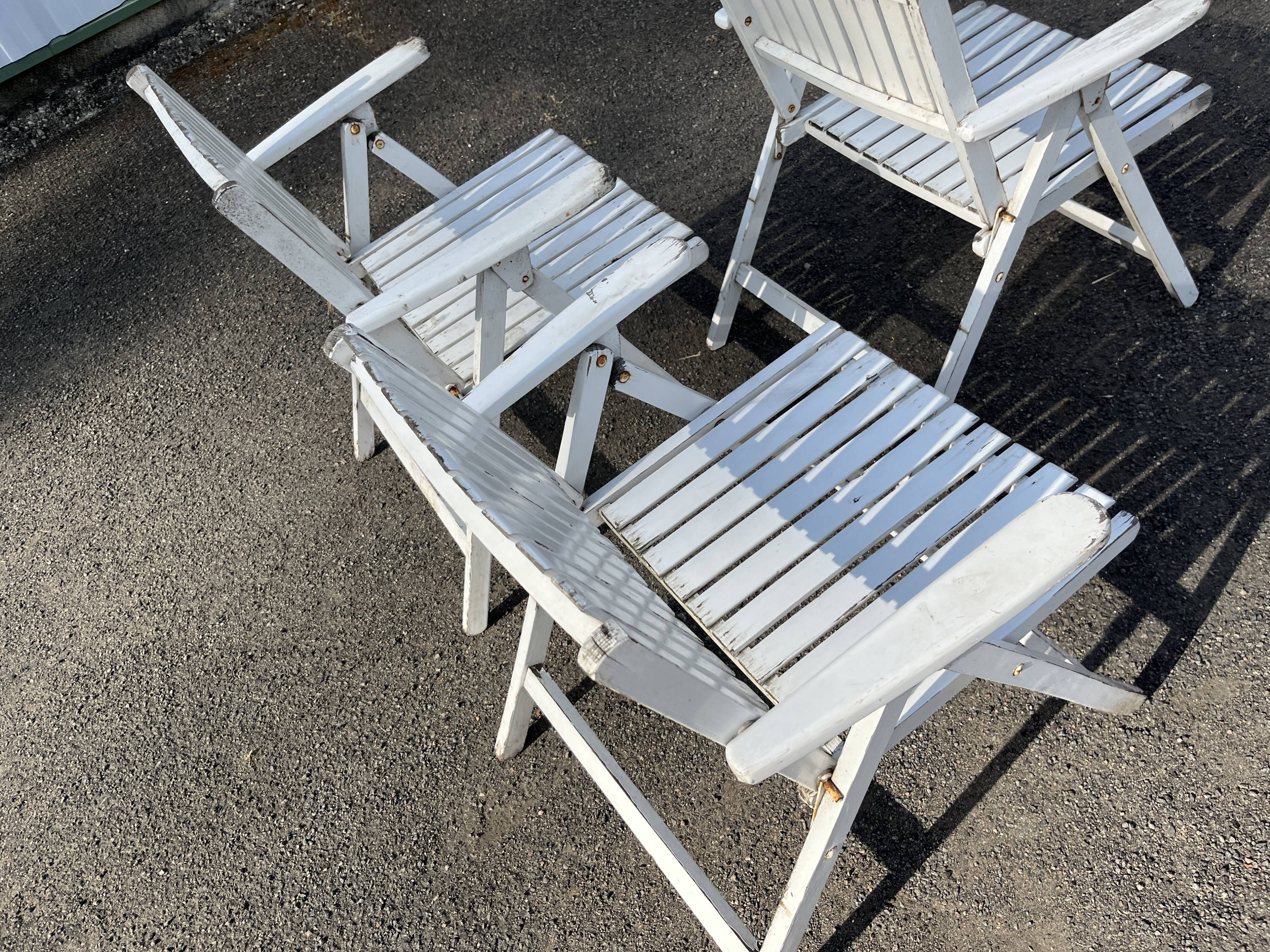 Set of 3 vintage folding garden armchairs