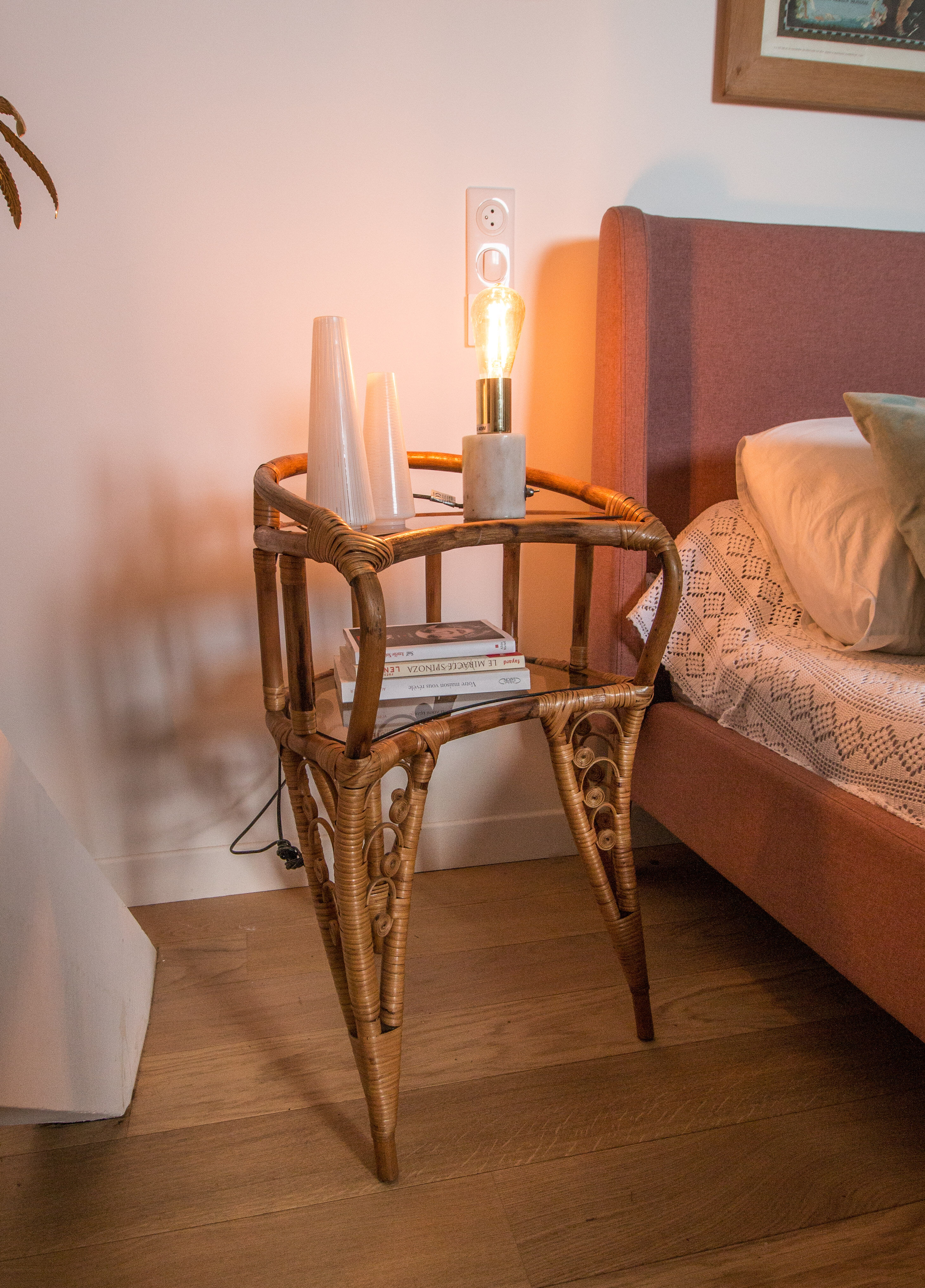 Pair of rattan bedside tables 1960