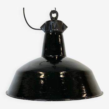 Lampe d'Usine Industrielle en Émail Noir avec Plateau en Fonte, 1950s