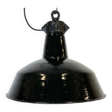 Industrial Black Enamel Factory Lamp with Cast Iron Top, 1950s
