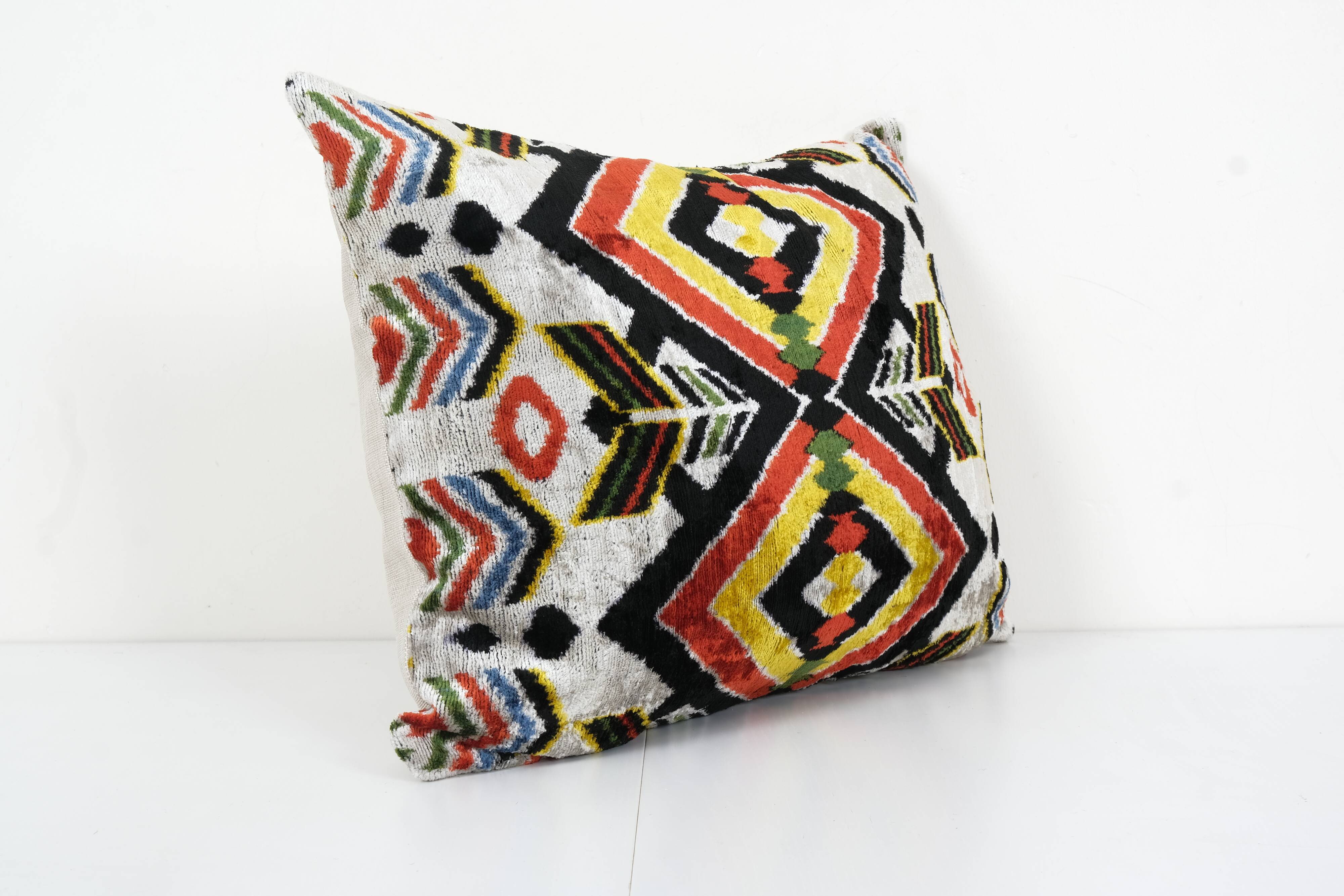 Ikat velvet pillow - red and yellow silk velvet pillow cover - ethnic designer ikat pillow