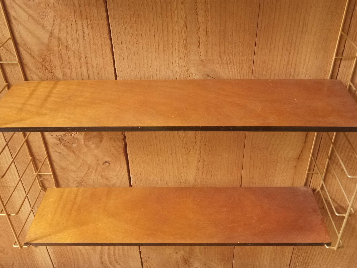 Vintage tomado string shelf, wooden trays