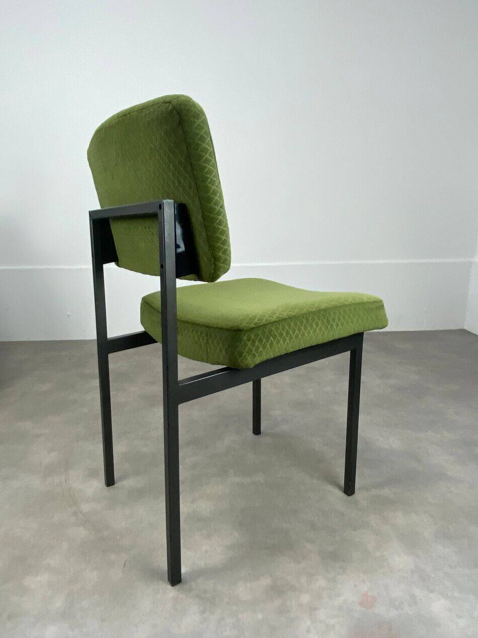 2 chairs and 1 office armchair from the 1950s in green velvet and black metal.