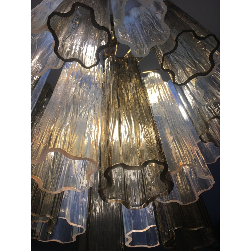 Fume’ and opalino “tronchi” murano glass chandelier d50 by simoeng