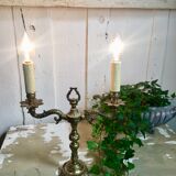 Pair of Louis XVI style double lamps in gilded bronze