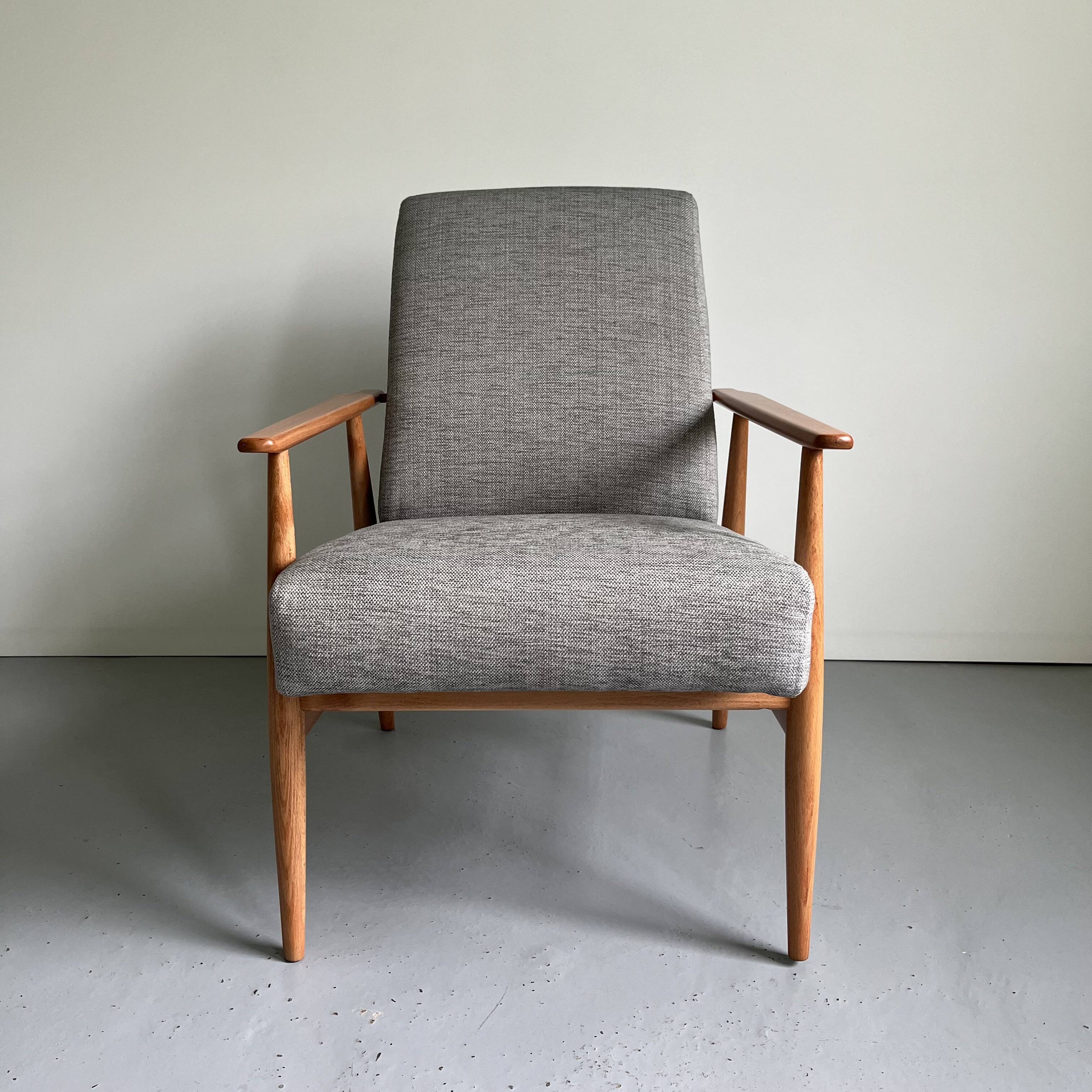 Gray fabric armchair type 300-190 by Polish designer H. Lis, 1960s