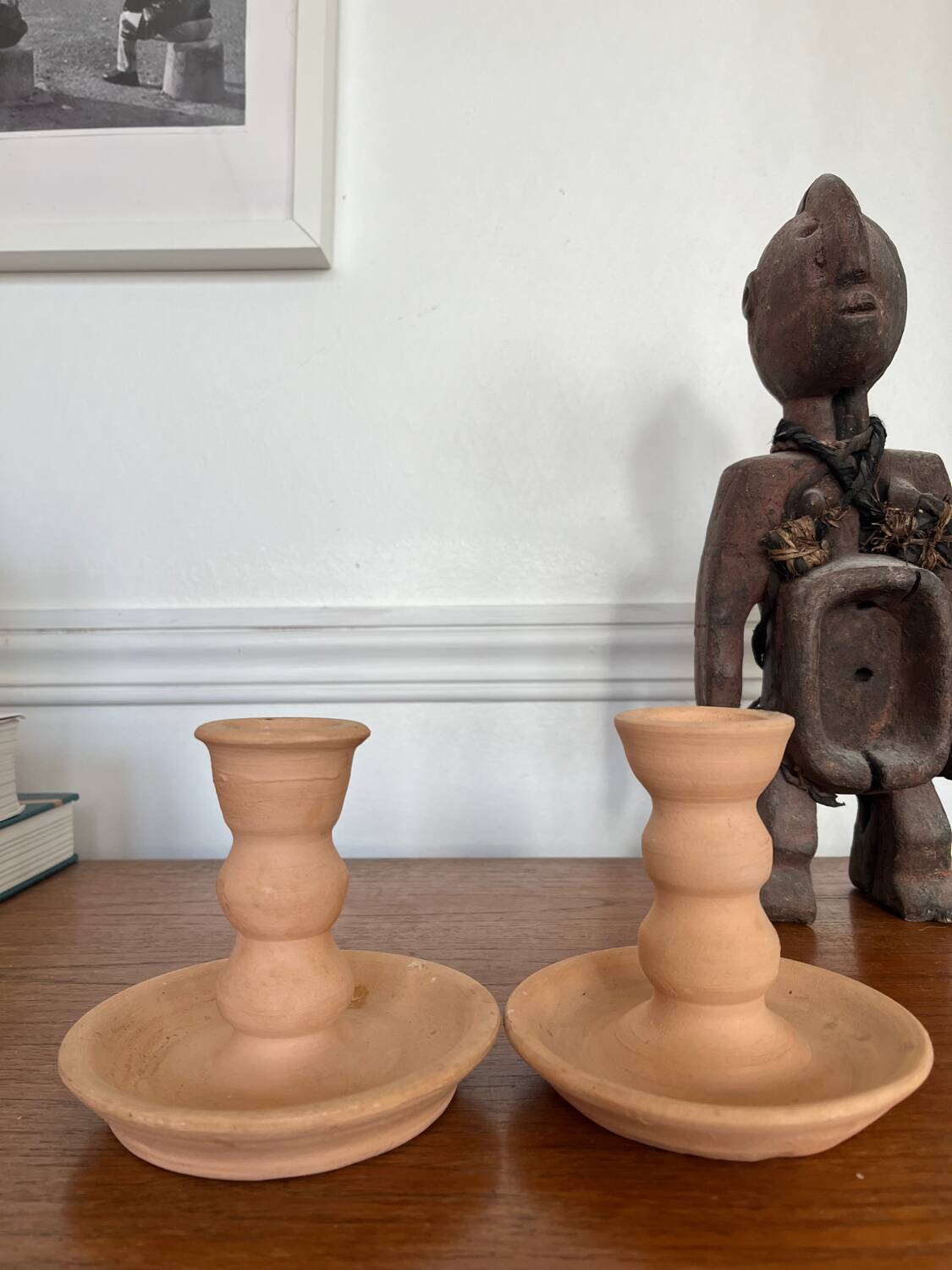 Pair of terracotta candlesticks