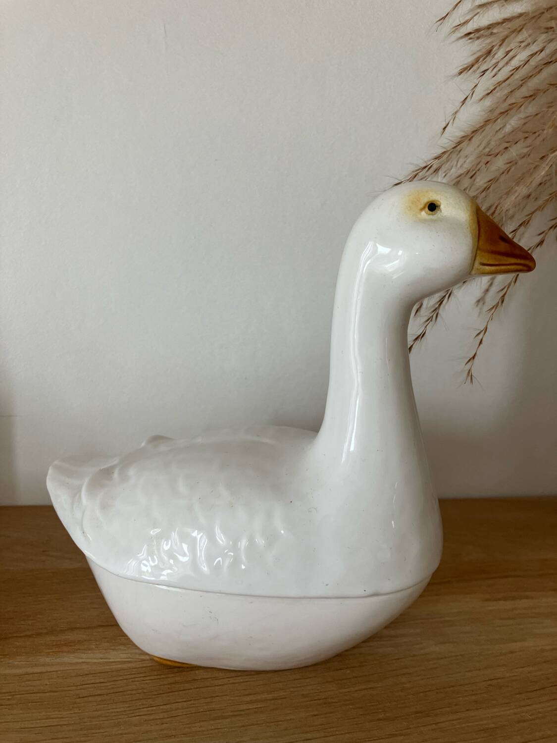 Vintage-beautiful earthenware terrine-white goose