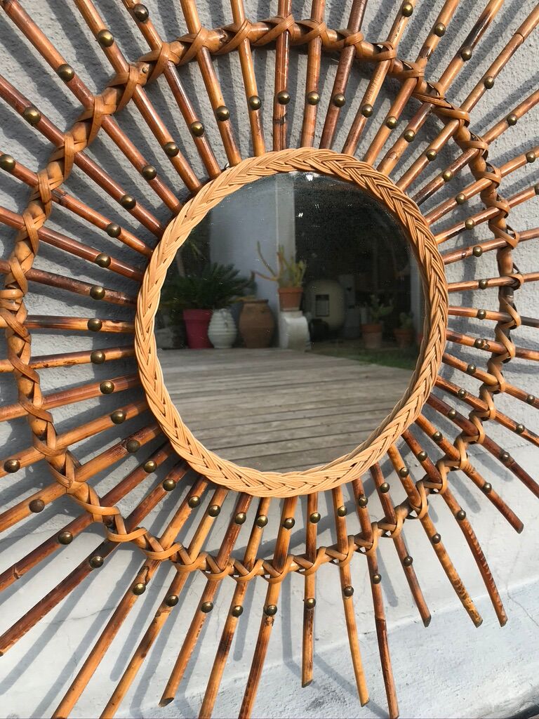 Miroir soleil rotin flammé 79cm