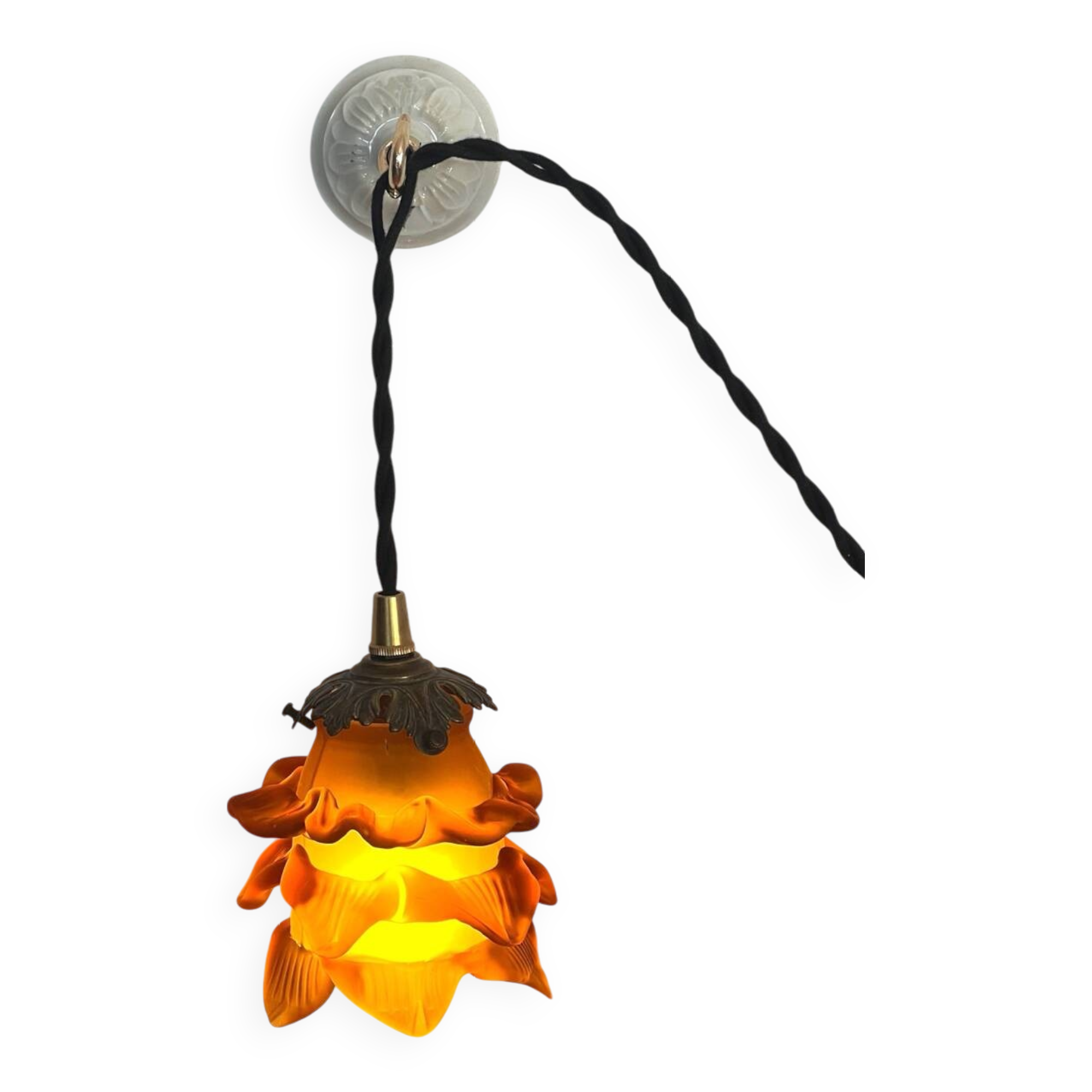 Pink glass portable lamp on hook