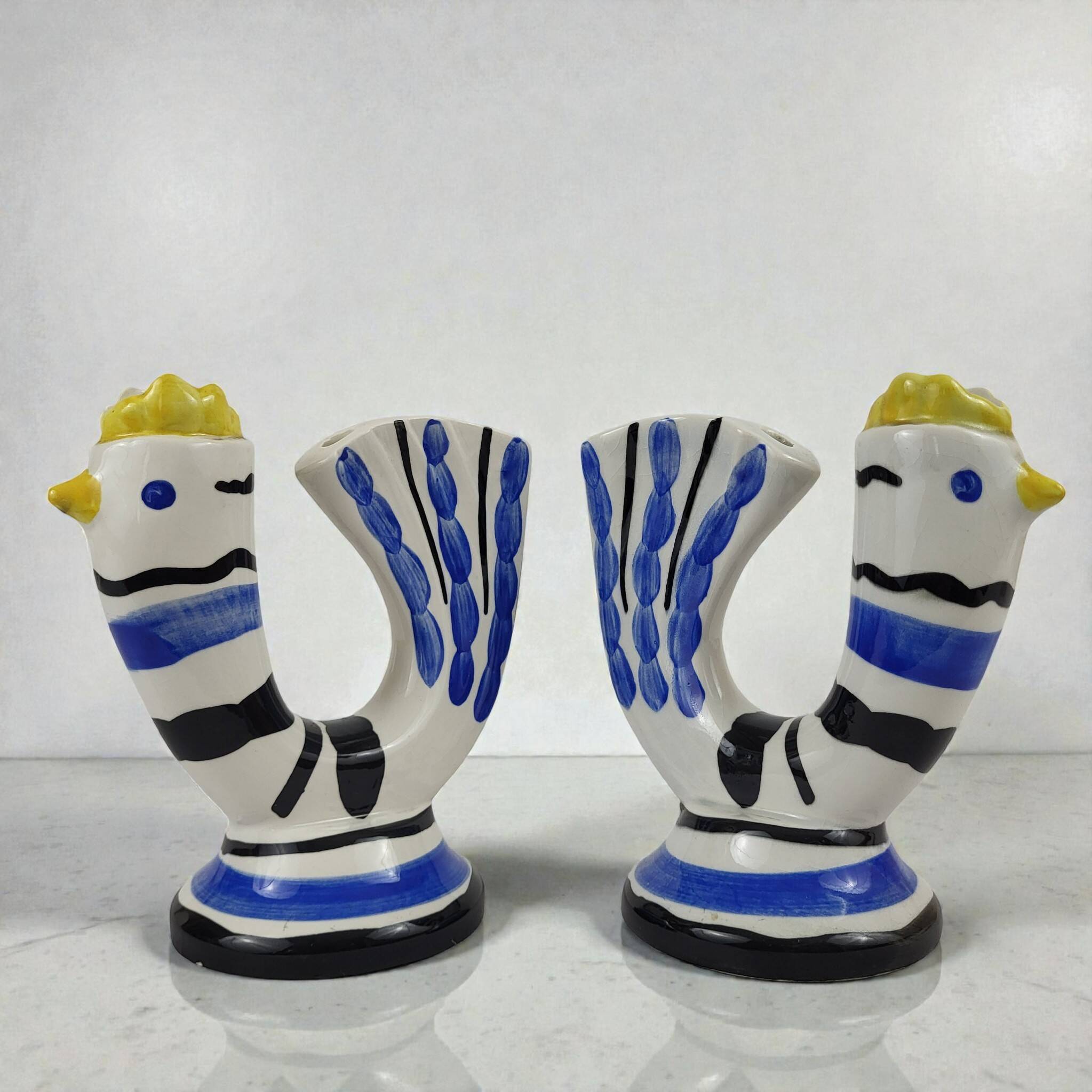 Pair of flower frog vases, Revernay, 1950s