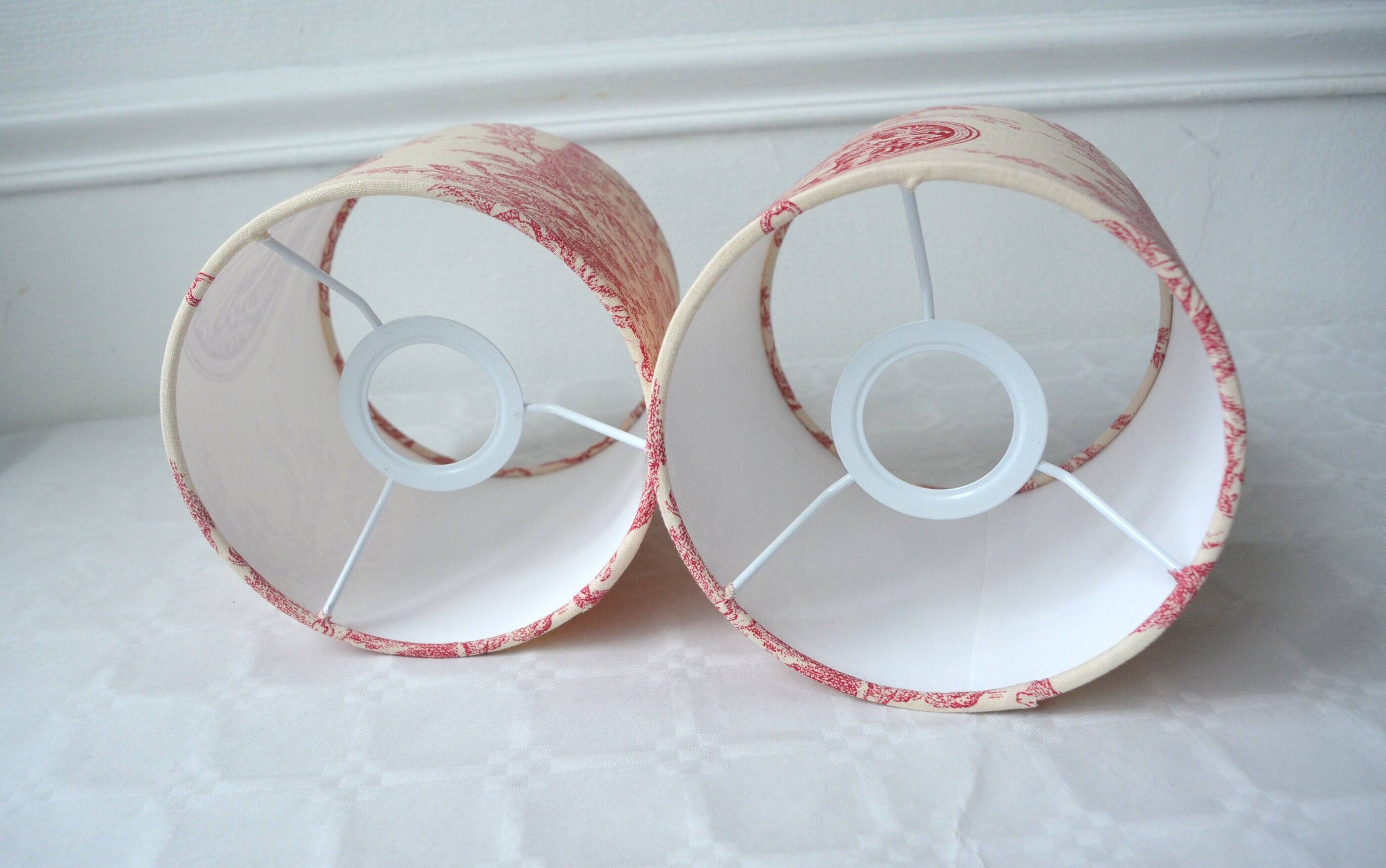 Pair of red toile de Jouy lampshades