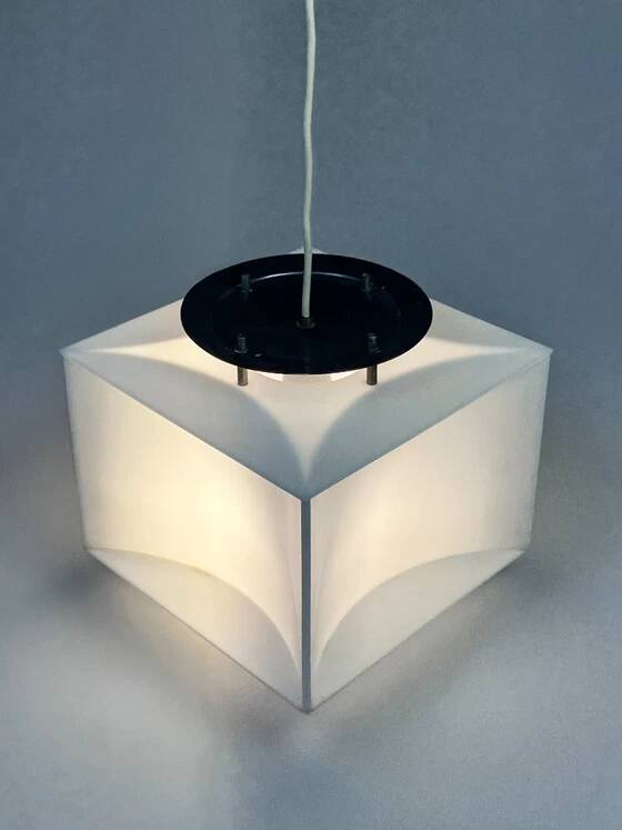 Lampe pendentif blanche vintage Cube, époque spatiale, années 1970