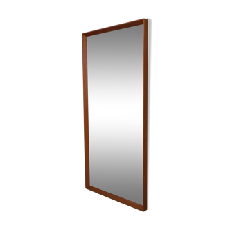 Scandinavian Modern Long Beveled Edge Teak Wall Mirror, 1950s, Denmark