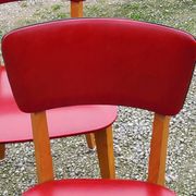 Set of 4 vintage chairs from the 50s in blond beech and red leatherette