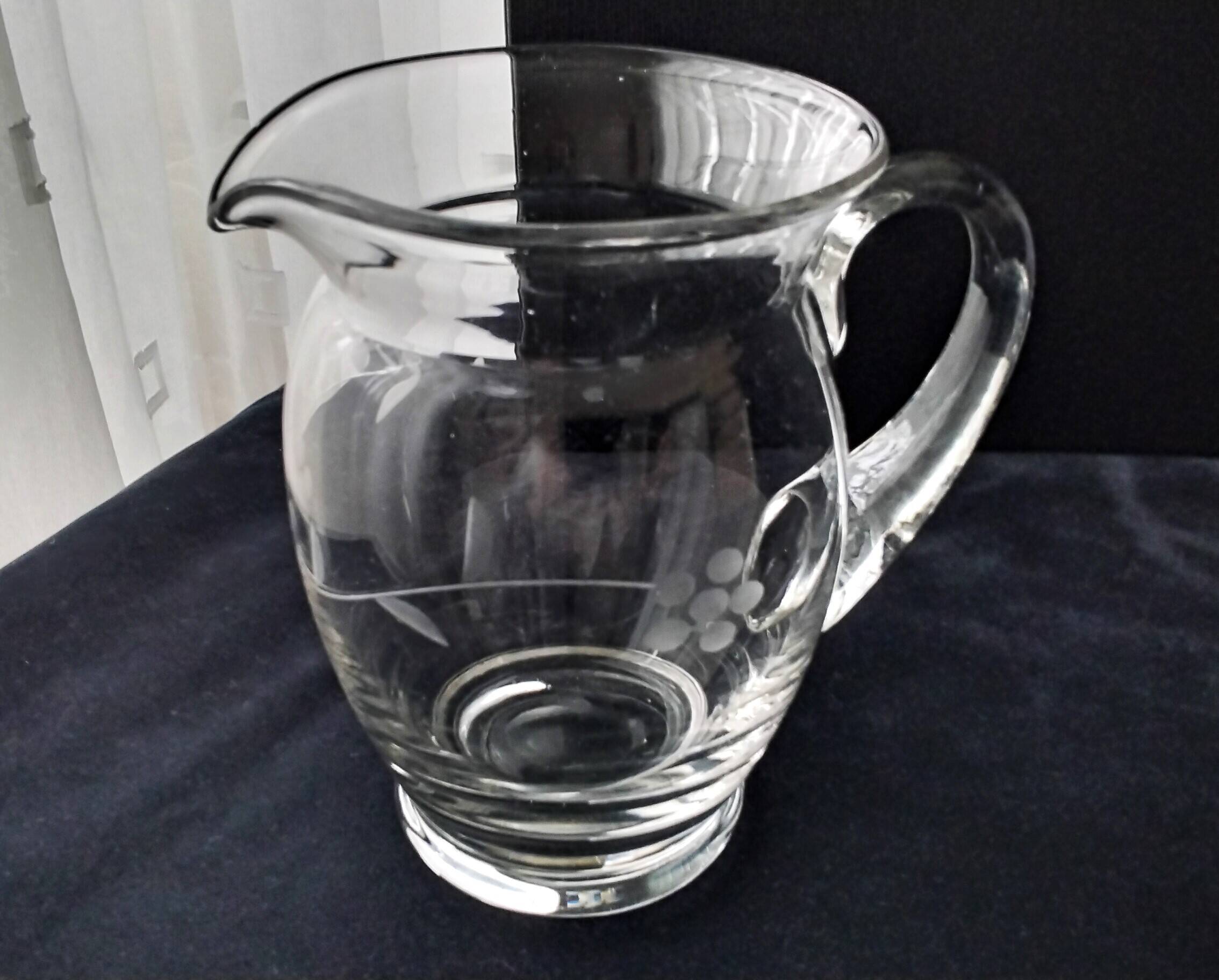 Water carafe, blown glass jug, sanded decor 1 L