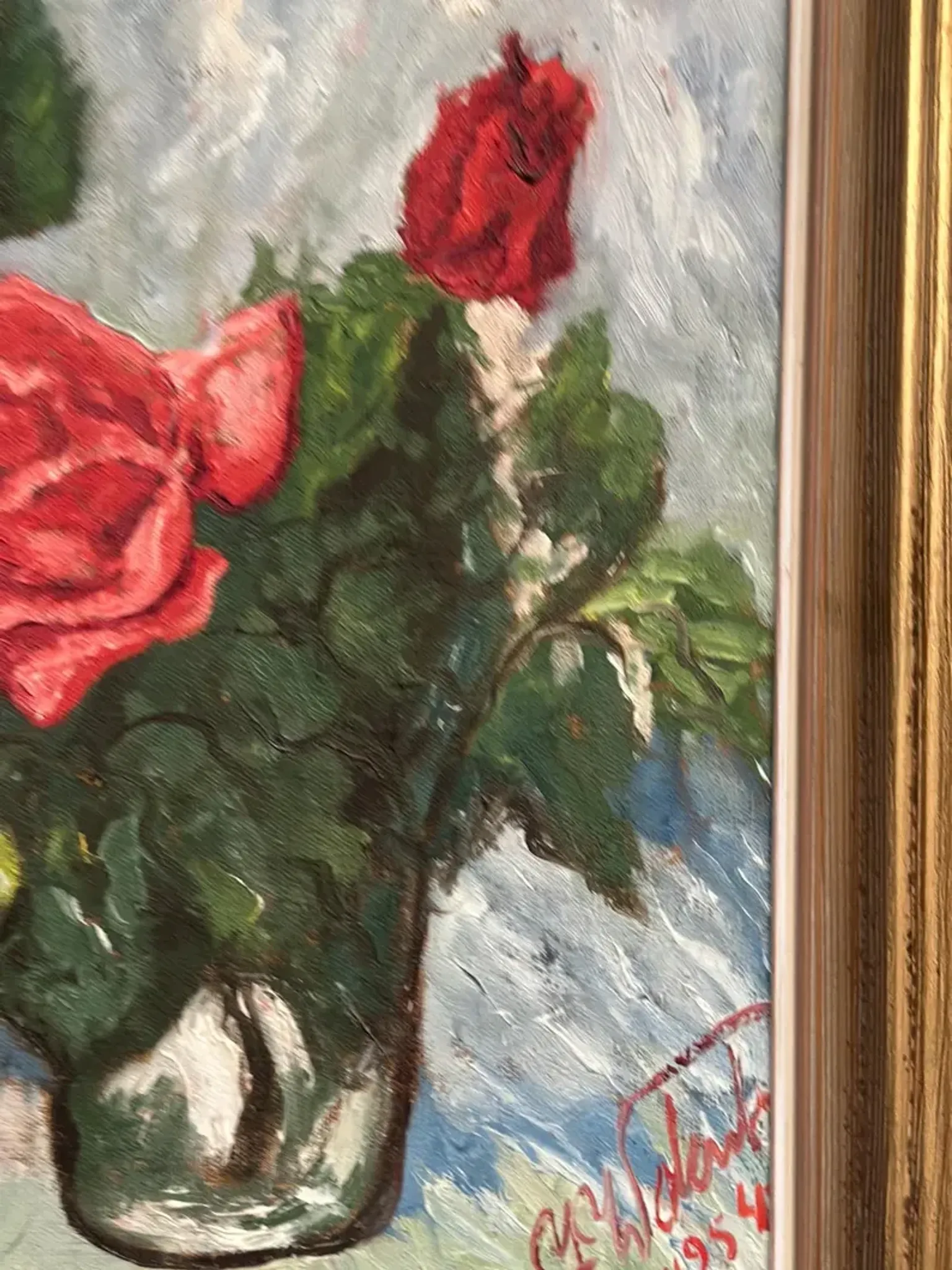 Original Swedish Oil on Canvas– “Still Life with Pink Rose” by Jacques Lalande – Vintage & Framed – 36 × 45 cm (14.1" × 17.7")