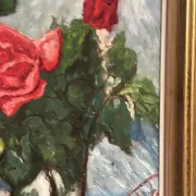 Original Swedish Oil on Canvas– “Still Life with Pink Rose” by Jacques Lalande – Vintage & Framed – 36 × 45 cm (14.1" × 17.7")