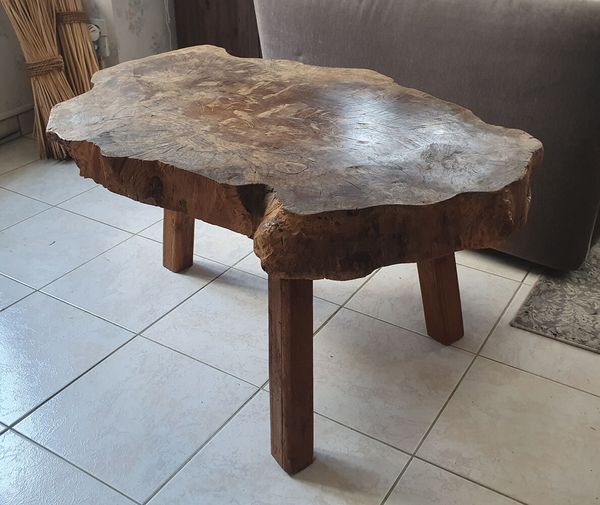 tree trunk table, brutalist, solid oak