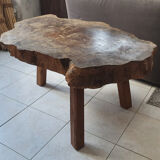 tree trunk table, brutalist, solid oak