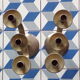 Pair of brutalist bronze candle holders
