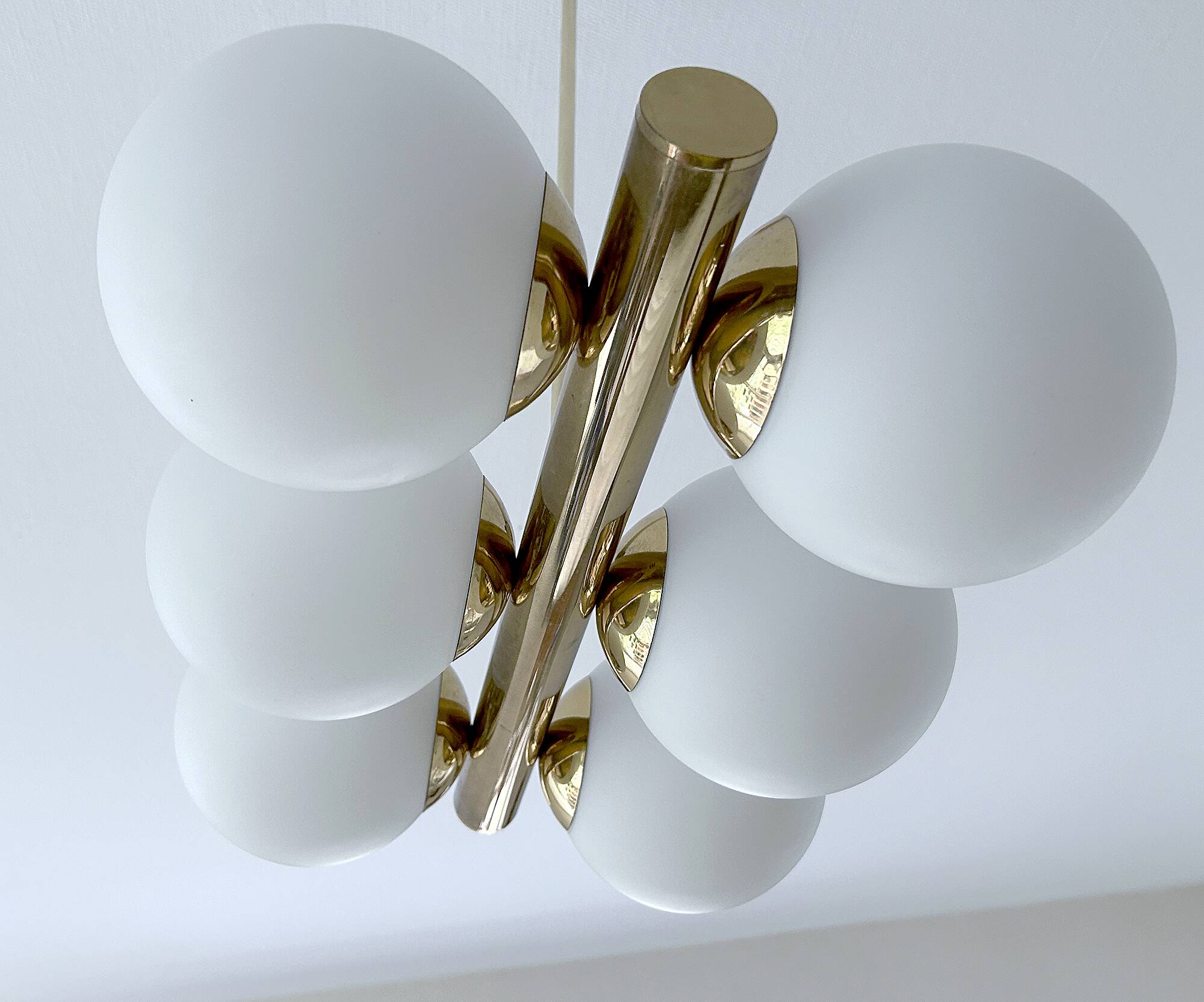 Vintage Glass Brass  Pendant Light, 1950s