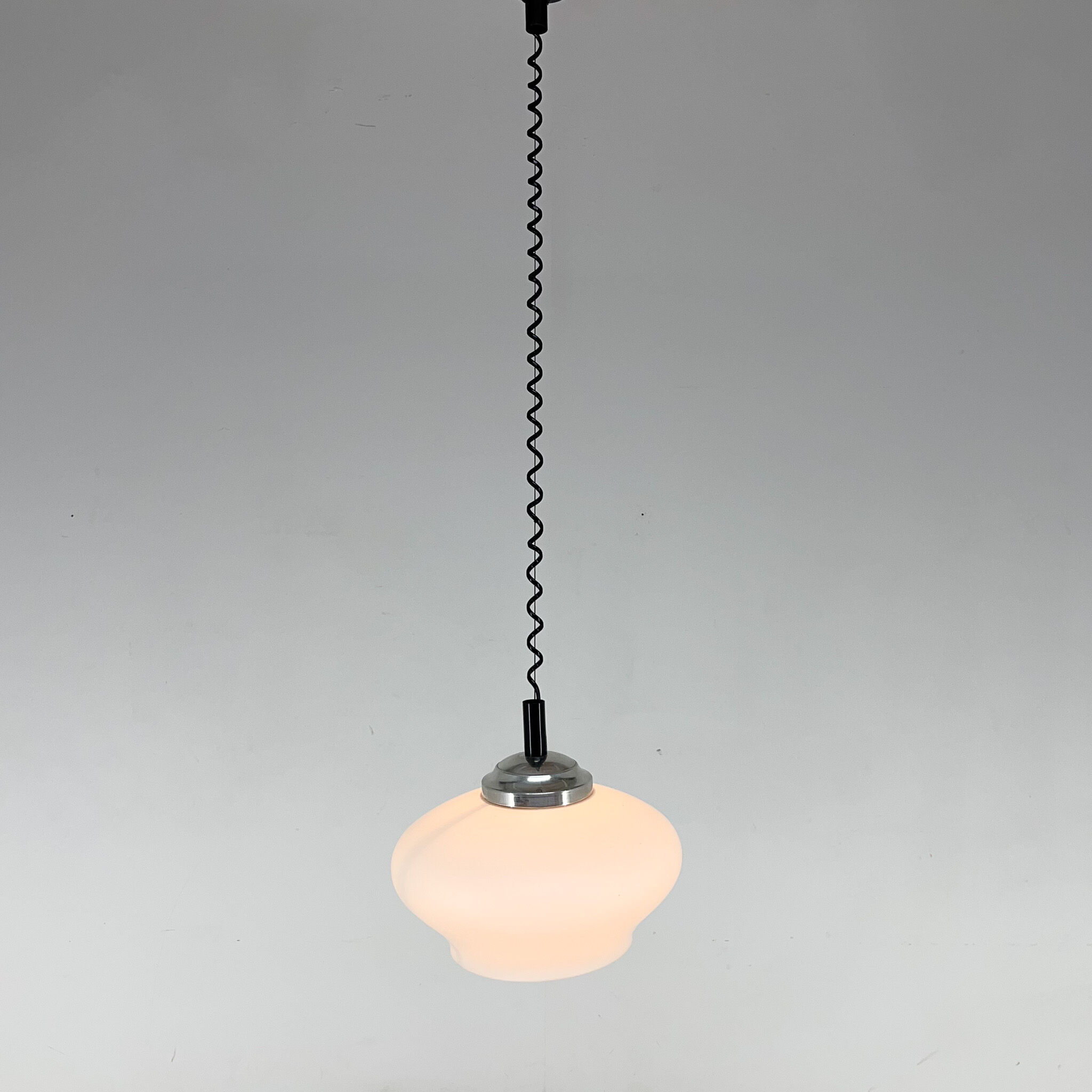 Mid-century adjustable milk glass suspension