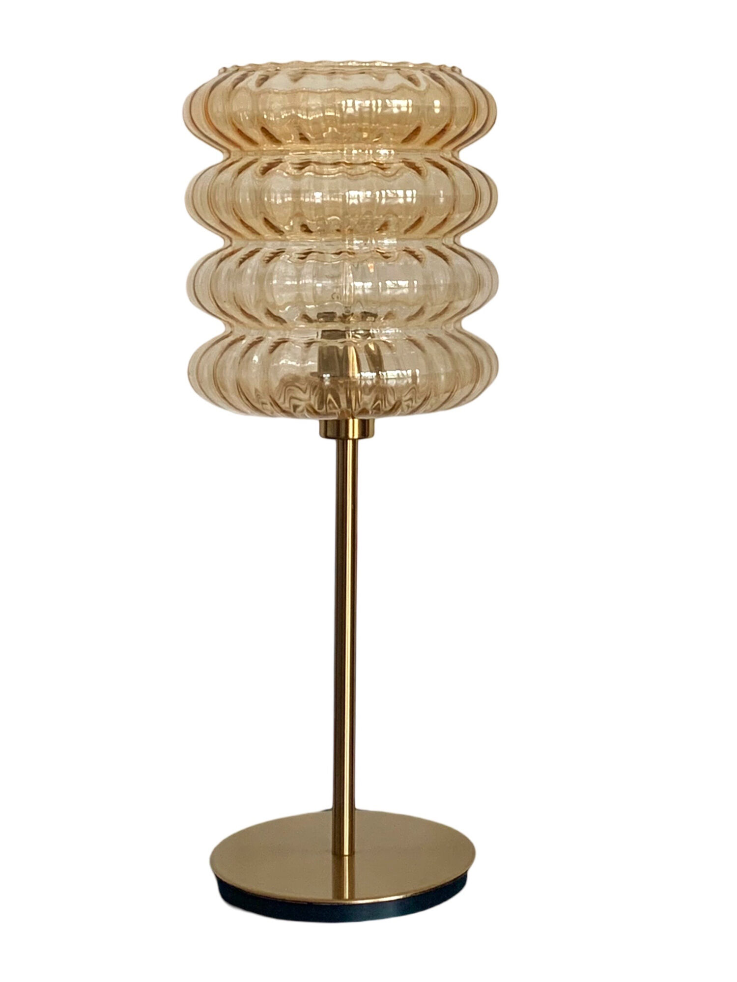 Lampe à poser avec un globe strié doré vintage et un pied doré