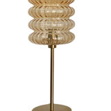 Lampe à poser avec un globe strié doré vintage et un pied doré