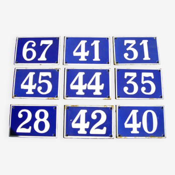 Series of nine enameled street number plaques