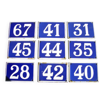 Series of nine enameled street number plaques