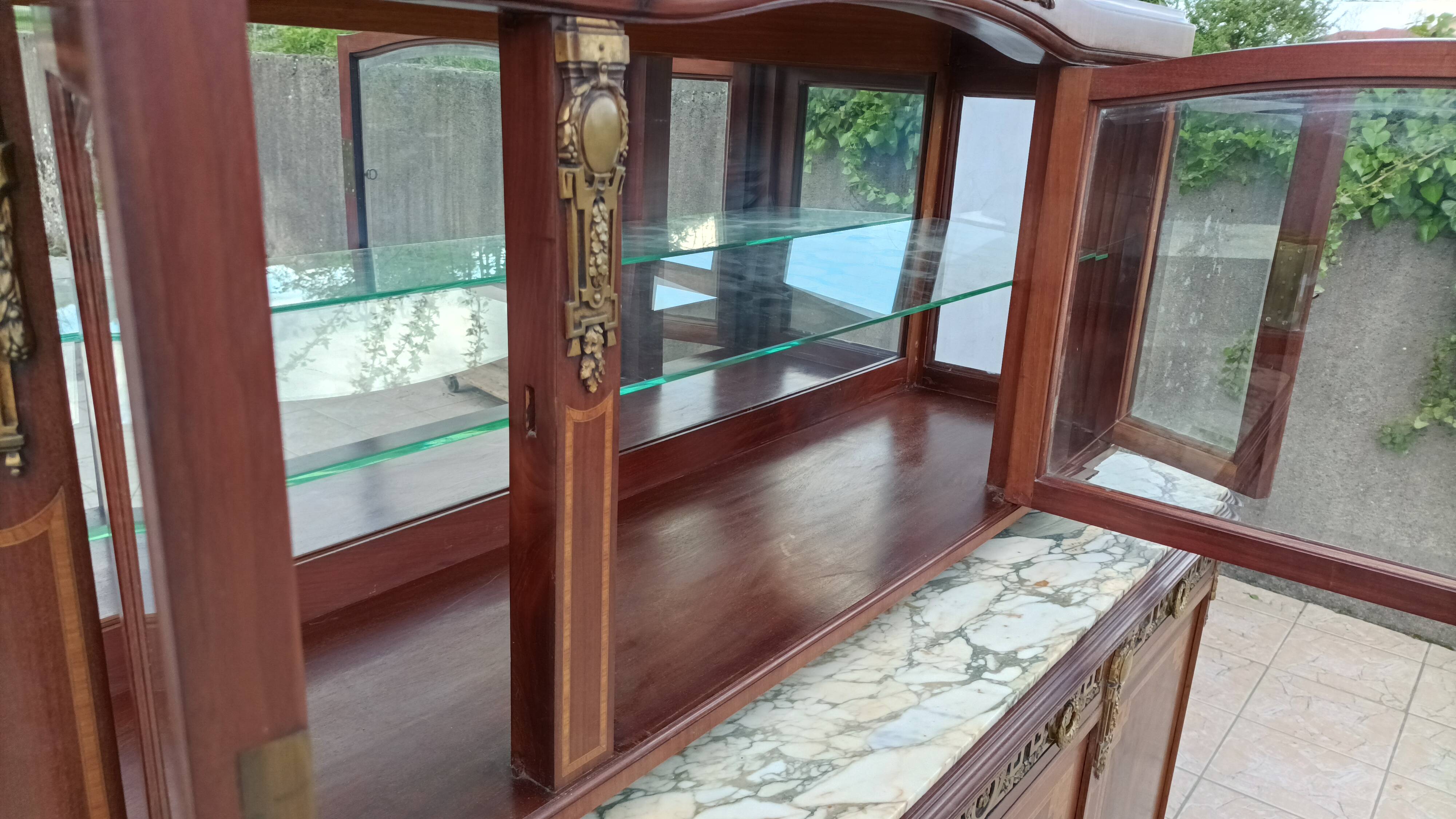 Louis XVI 2-part sideboard in mahogany veneer and precious wood marquetry