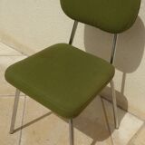 Vintage office chair upholstered in green fabrics with chrome metal structure