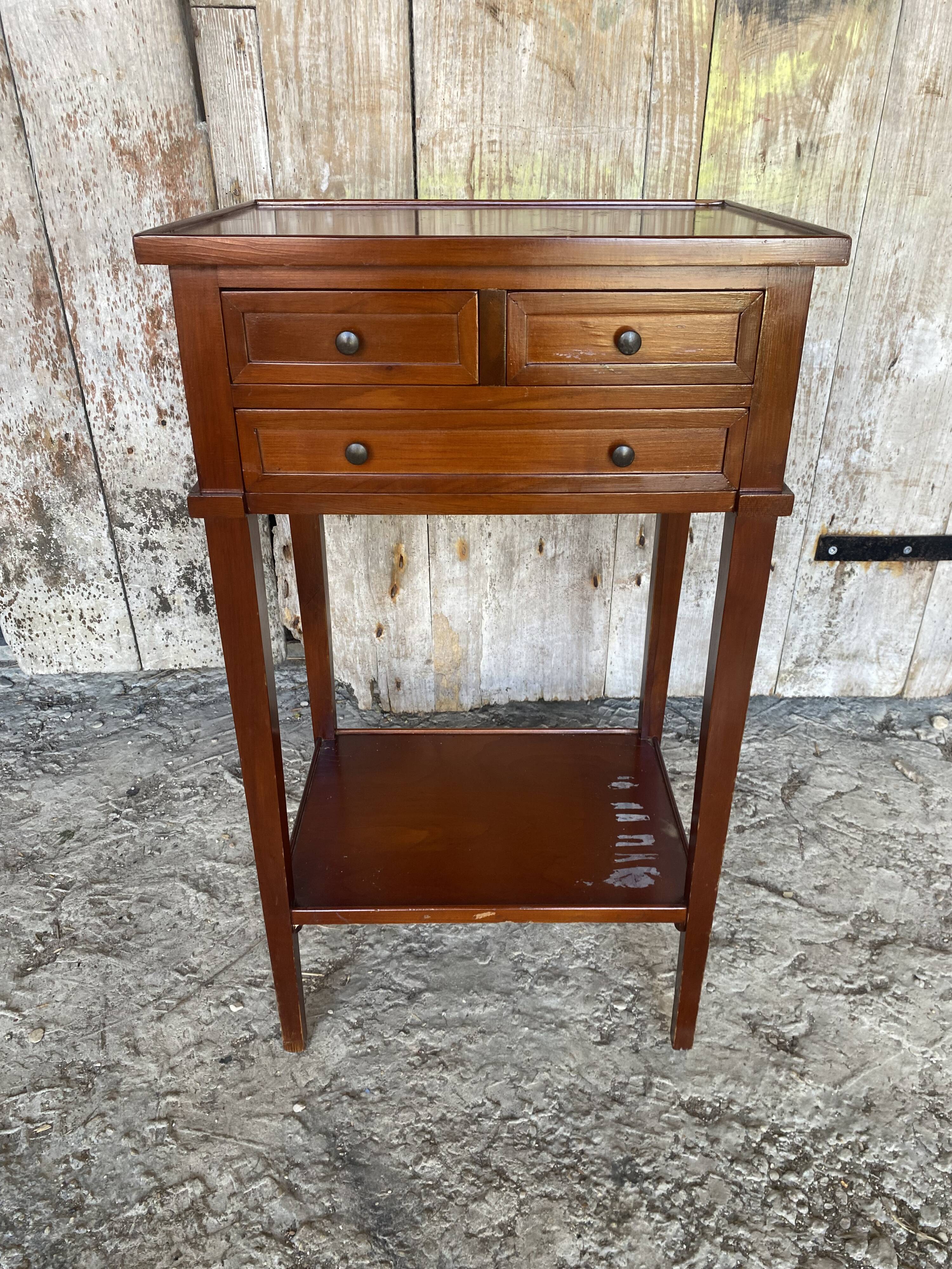 Antique Nightstand Entry Table Cherry Wood 3 Drawers Vintage #D995