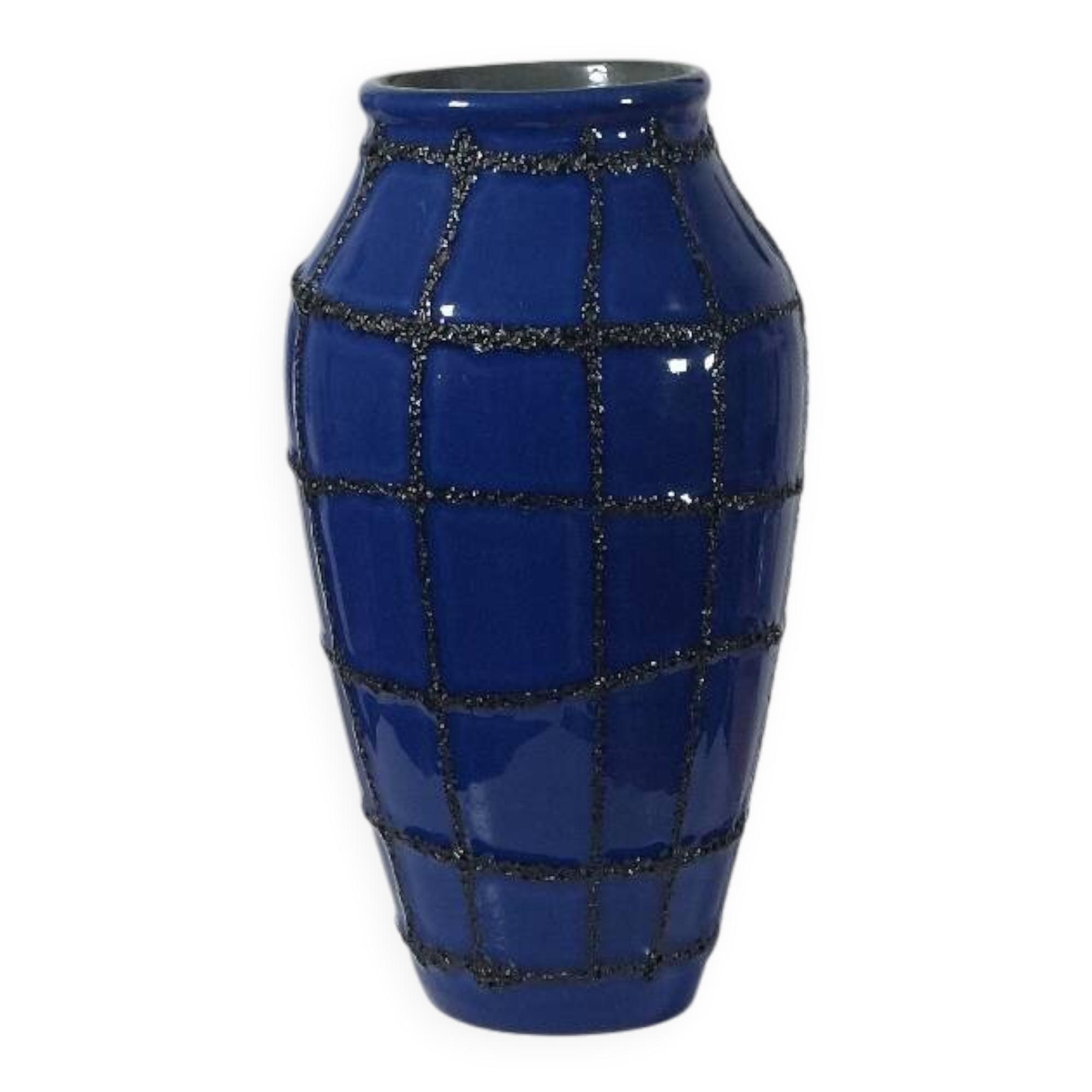 Vintage ceramic vase in fat lava style, Memphis spider web.
