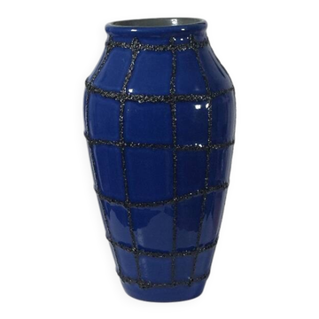 Vintage ceramic vase in fat lava style, Memphis spider web.