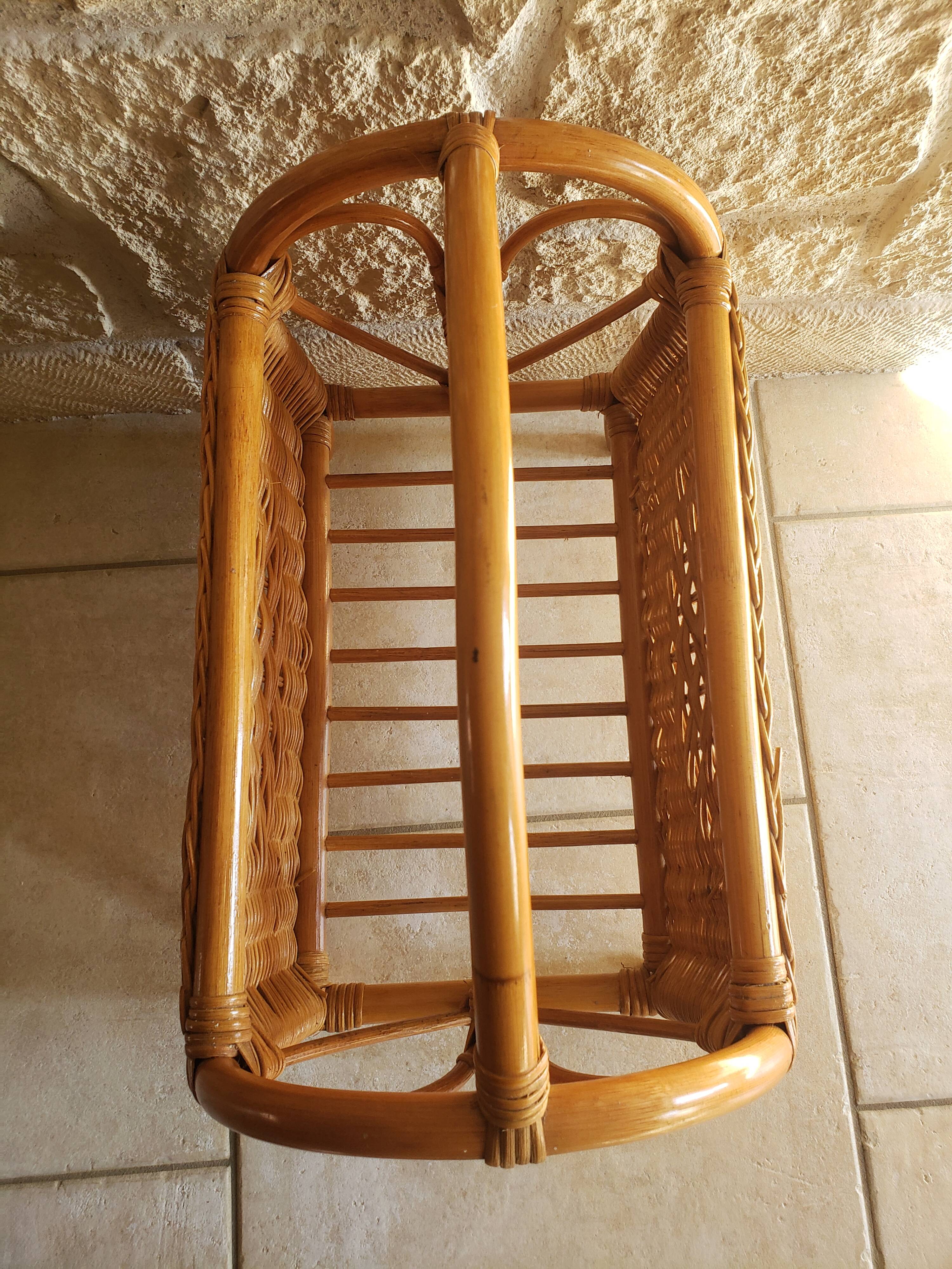 Vintage magazine holder in honey-colored rattan marrow