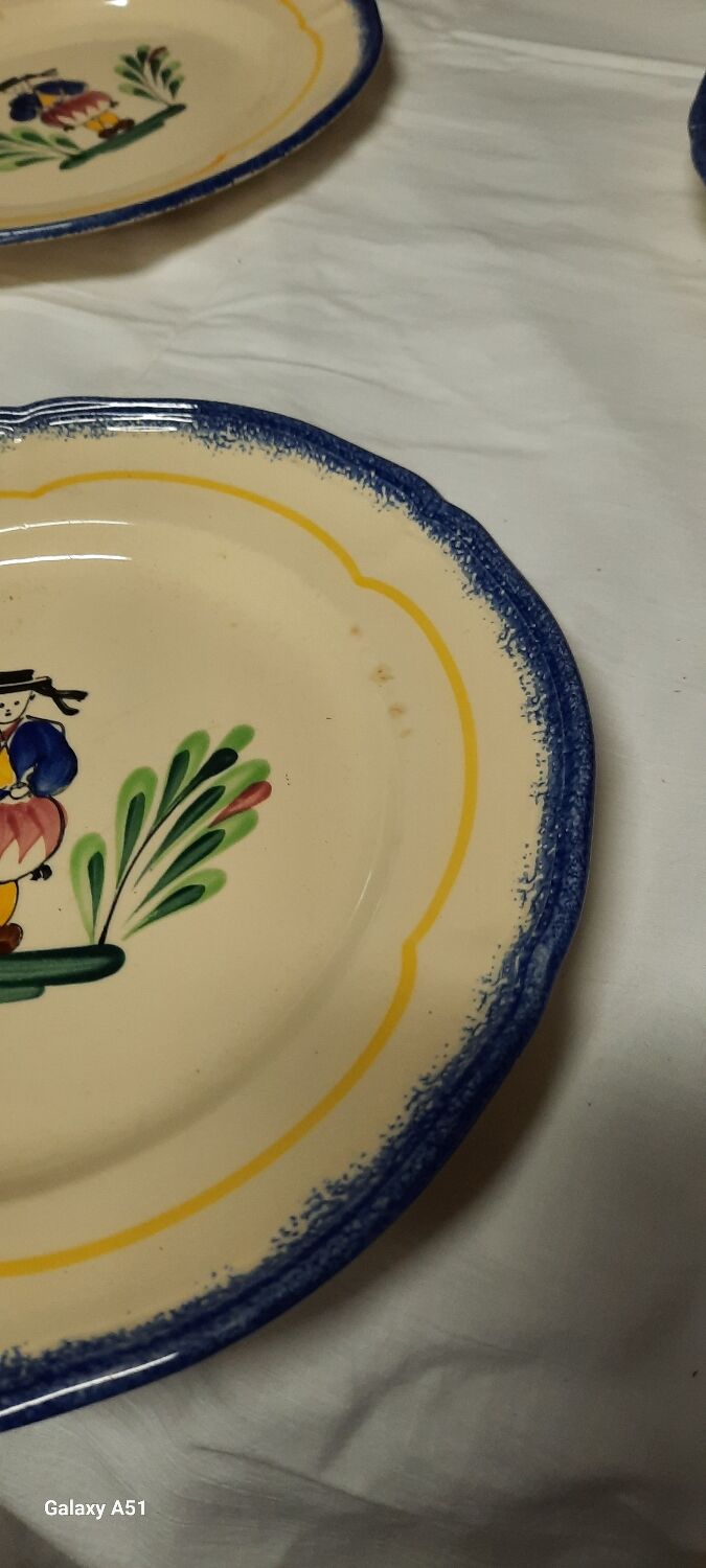 Old faience plate of pornic brittany breton woman and man décor