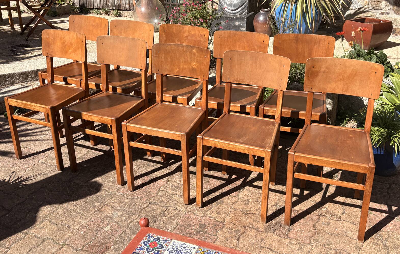 Set of 10 indestructible vintage bistro chairs signed ELF, 1950s.