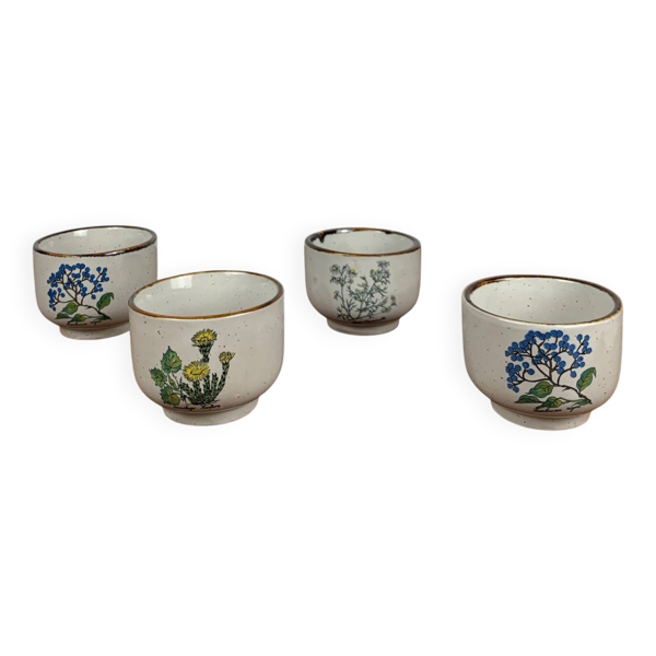 Set de 4 tasse à thé ''herbier'' , 1960/70, céramique