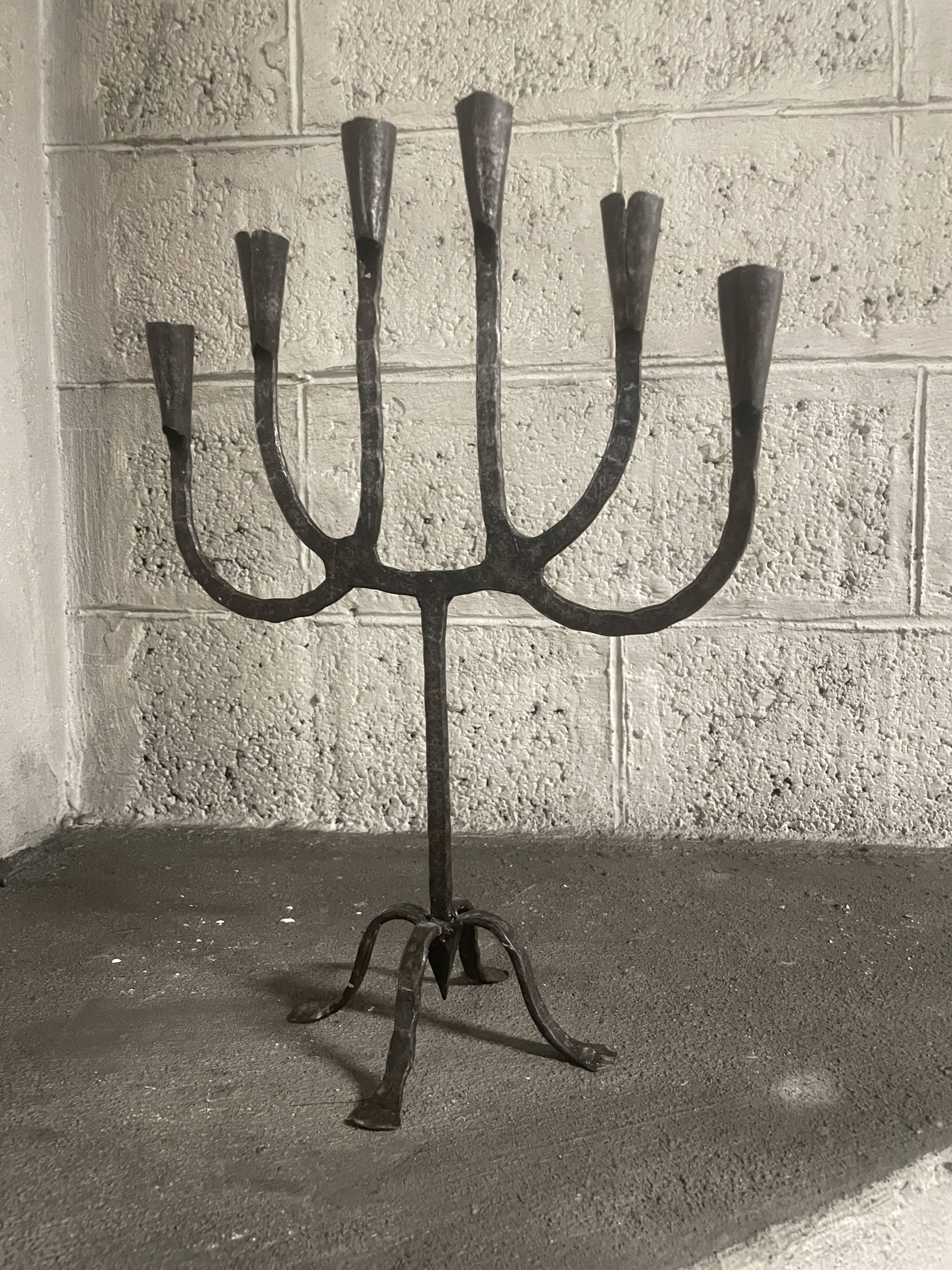 Brutalist six-light chandelier