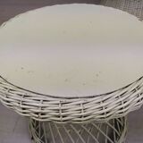 White rattan armchair and table
