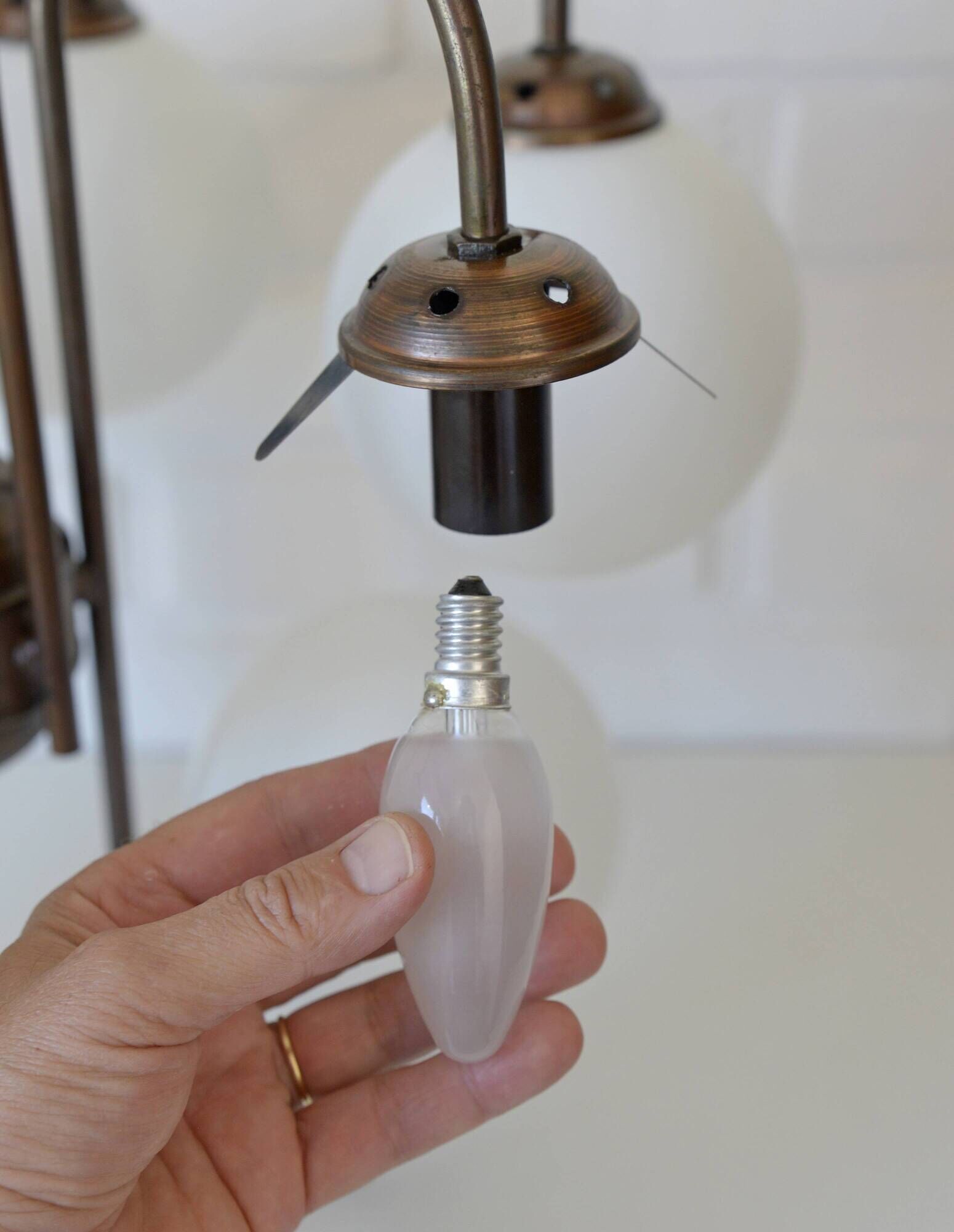 Large Mid Century Chandelier / Vintage Copper Gooseneck Pendant Light / Space Age / Yugoslavia 80's