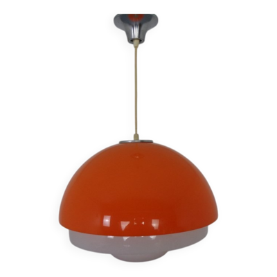 Space Age Orange & White Ceiling Lamp, Italy, 1970s